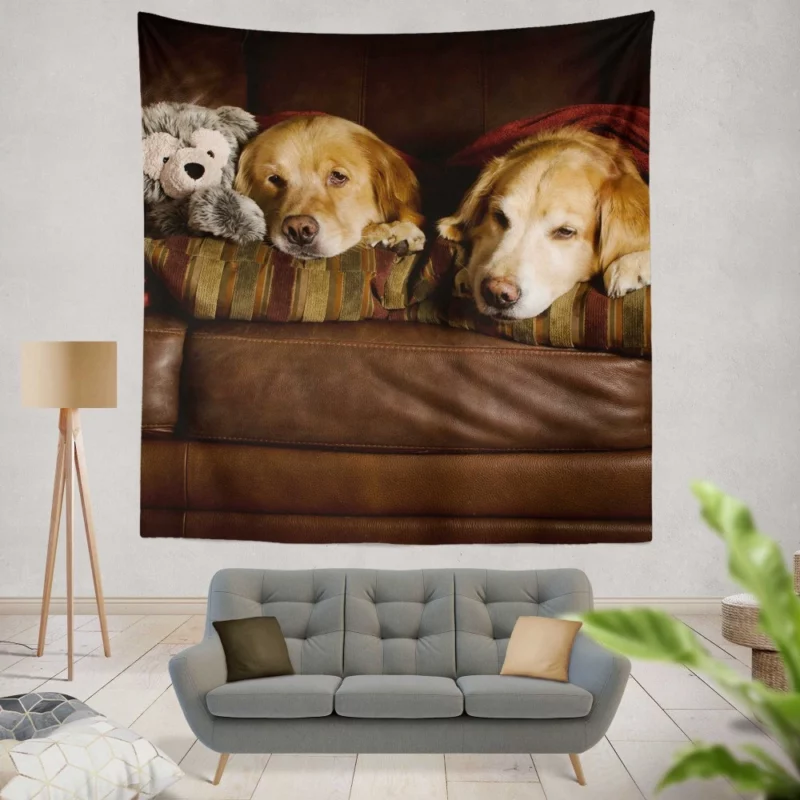 Golden Retrievers on Couch Furry Love Wall Hanging Tapestry