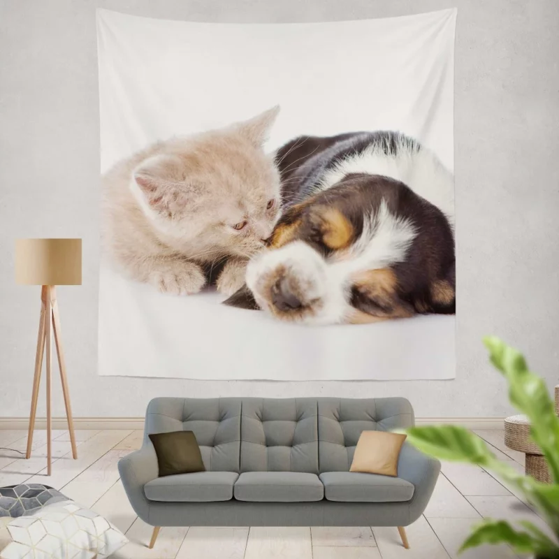 Goodnight Kiss Furry Bonding Bliss Wall Hanging Tapestry