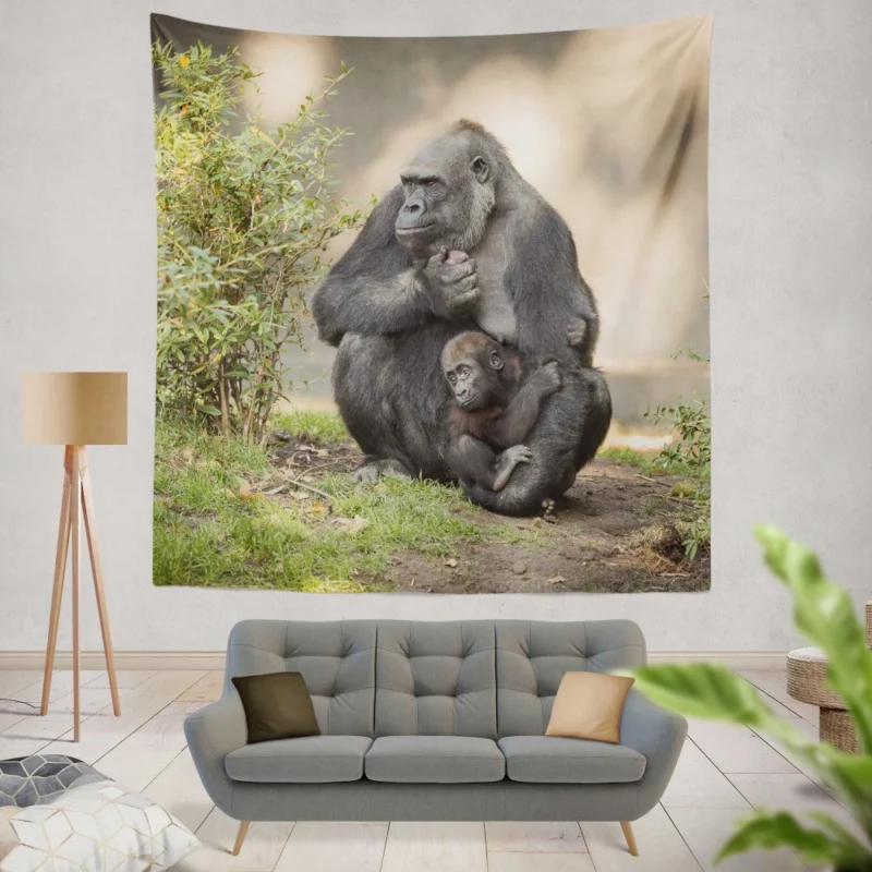 Gorilla Cub Innocent Wonder Primate Amazement Wall Hanging Tapestry