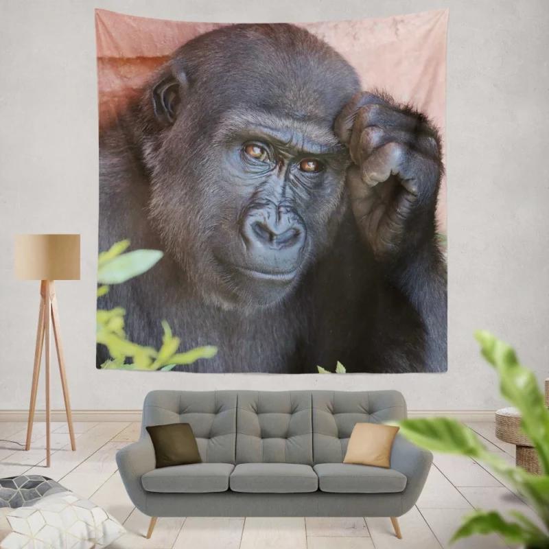 Gorilla Wise Eyes Primate Introspection Wall Hanging Tapestry