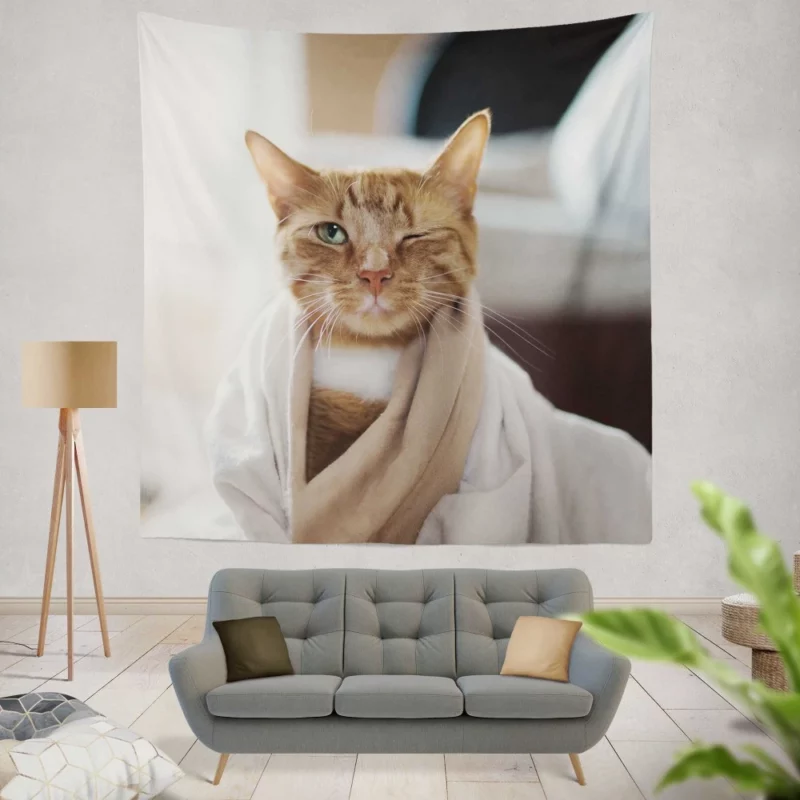 Graceful Cat Curiosity Wall Hanging Tapestry