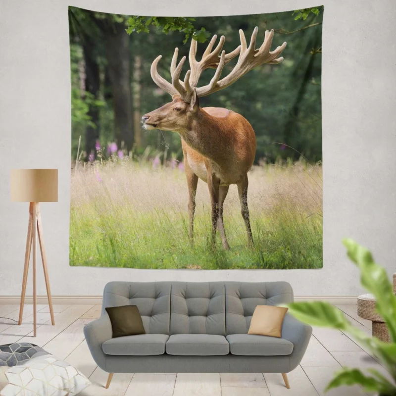 Graceful Deer Amidst Nature Beauty Wall Hanging Tapestry