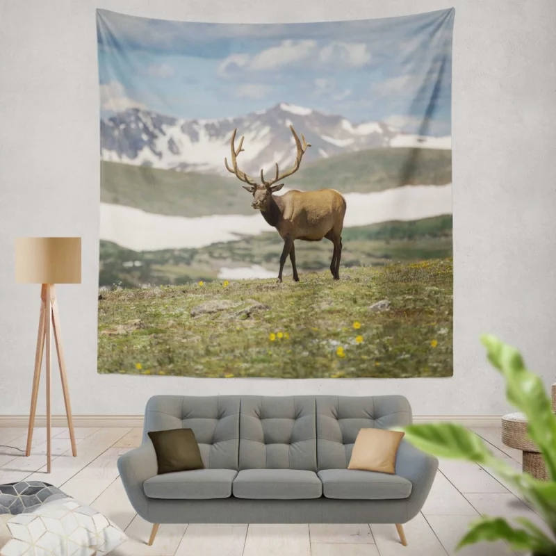 Graceful Deer in Serene Landscape Wall Hanging Tapestry