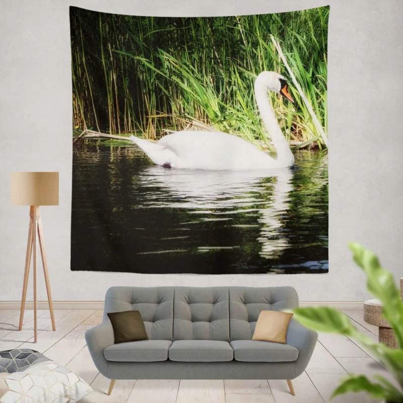 Graceful Waters Elegance of the Swan Wall Hanging Tapestry