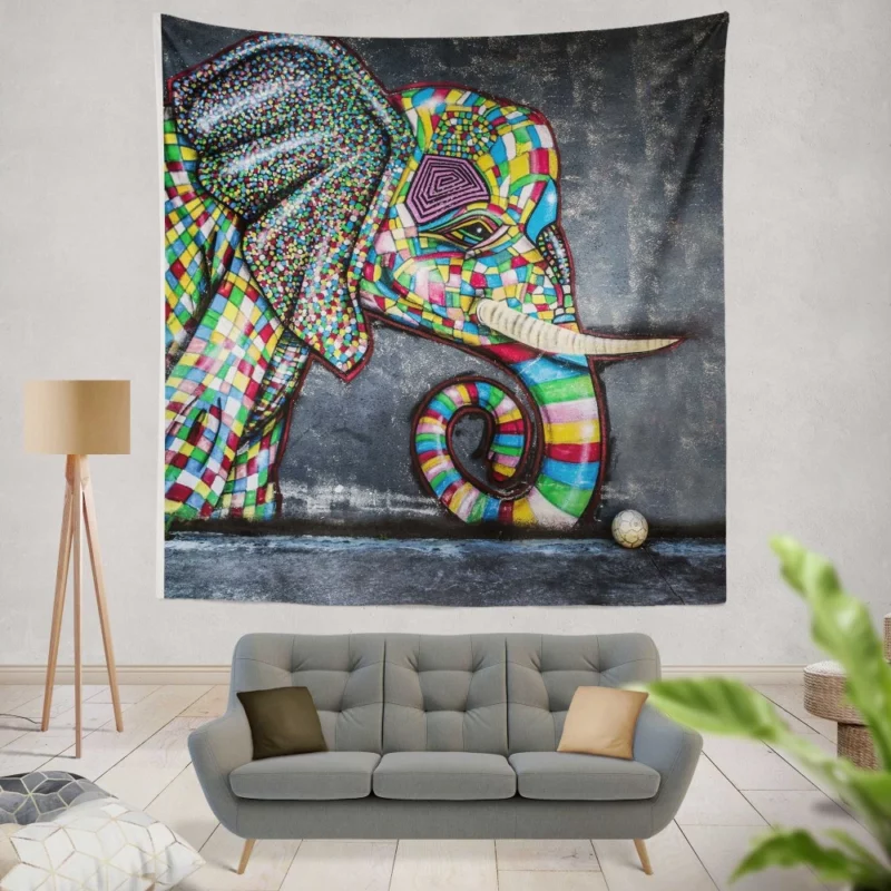 Graffiti Artistry Elephants at Play Wall Hanging Tapestry