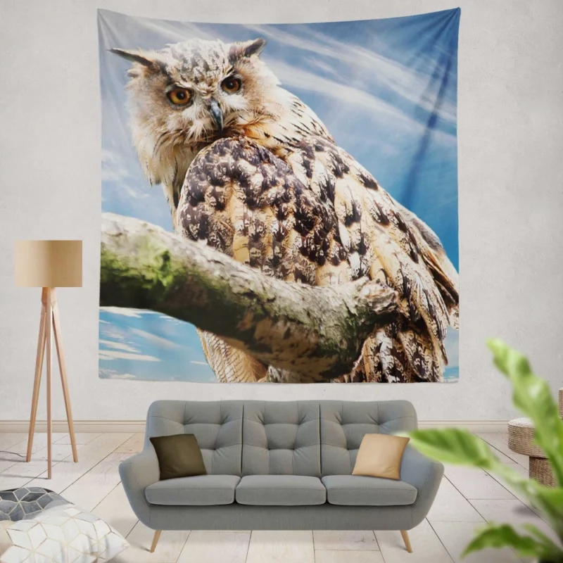 Great Horned Owl Wise Stance Night Sentinel Wall Hanging Tapestry