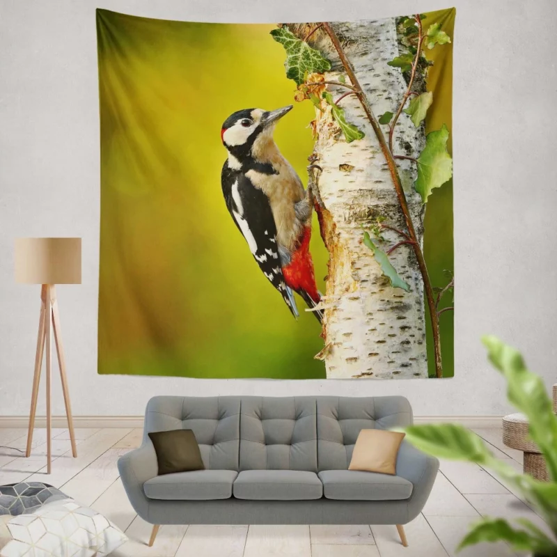 Great Spotted Woodpecker Playful Essence Wall Hanging Tapestry