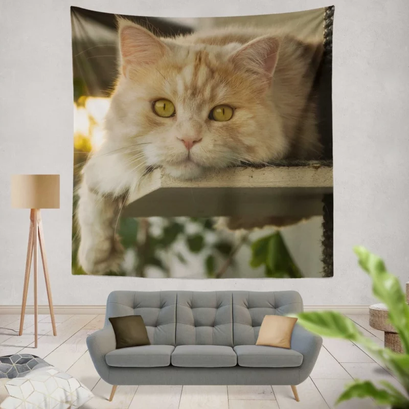 Green-Eyed Cat Mysterious Gaze Wall Hanging Tapestry