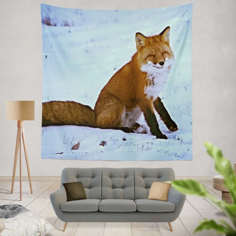 Happy Red Fox Winter Adventure Wall Hanging Tapestry