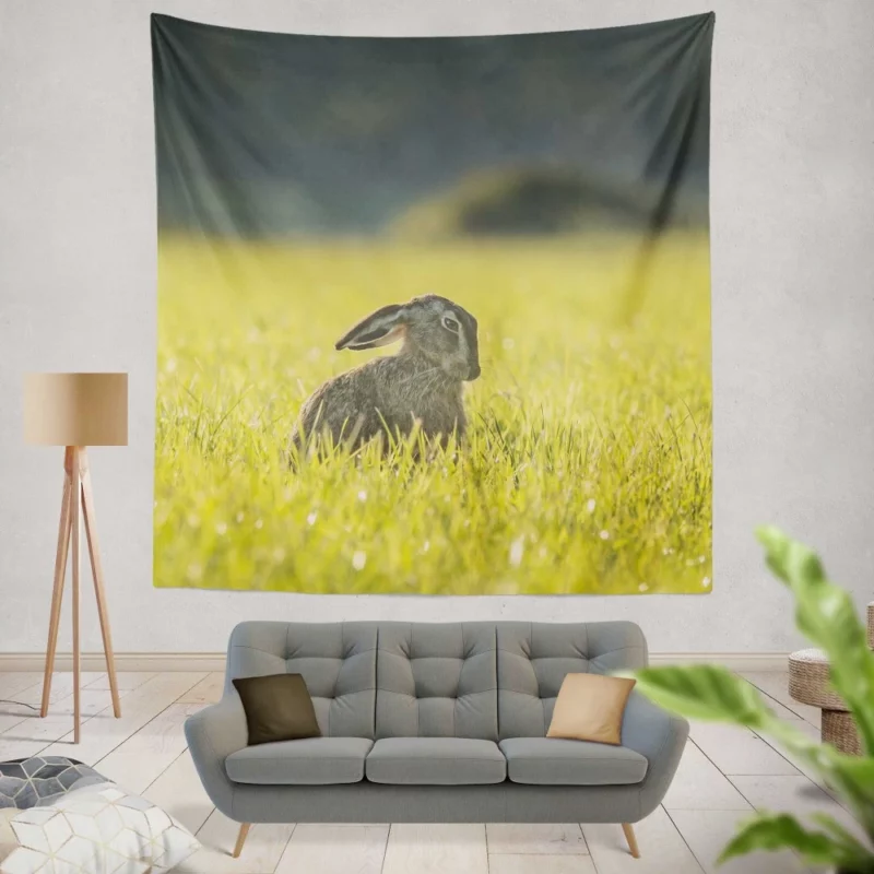 Hare Grassland Pause Silent Observer Wall Hanging Tapestry