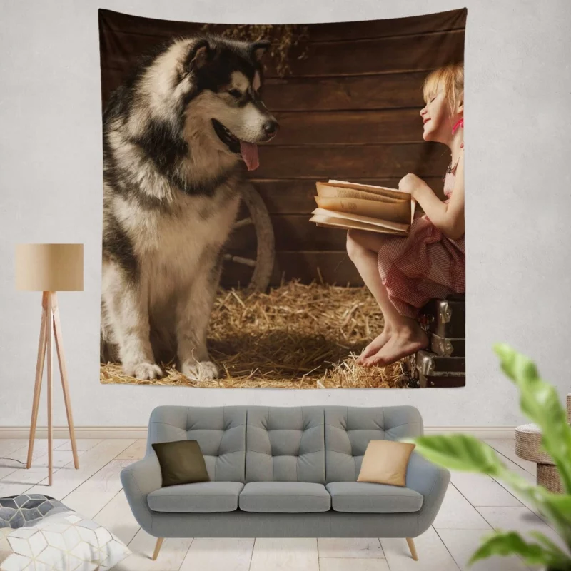 Heartwarming Bond Big Dog and Girl Wall Hanging Tapestry