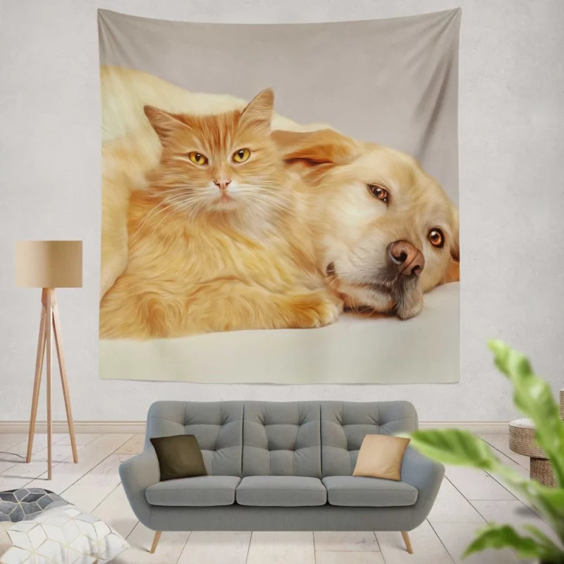 Heartwarming Cat-Dog Hug Unlikely Bond Wall Hanging Tapestry