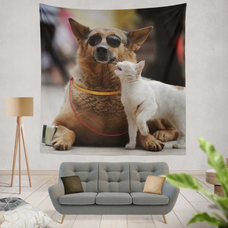 Heartwarming Connection Blind Dog and Friend Wall Hanging Tapestry