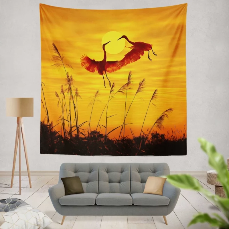 Herons Sunset Soiree Silhouette Beauty Wall Hanging Tapestry