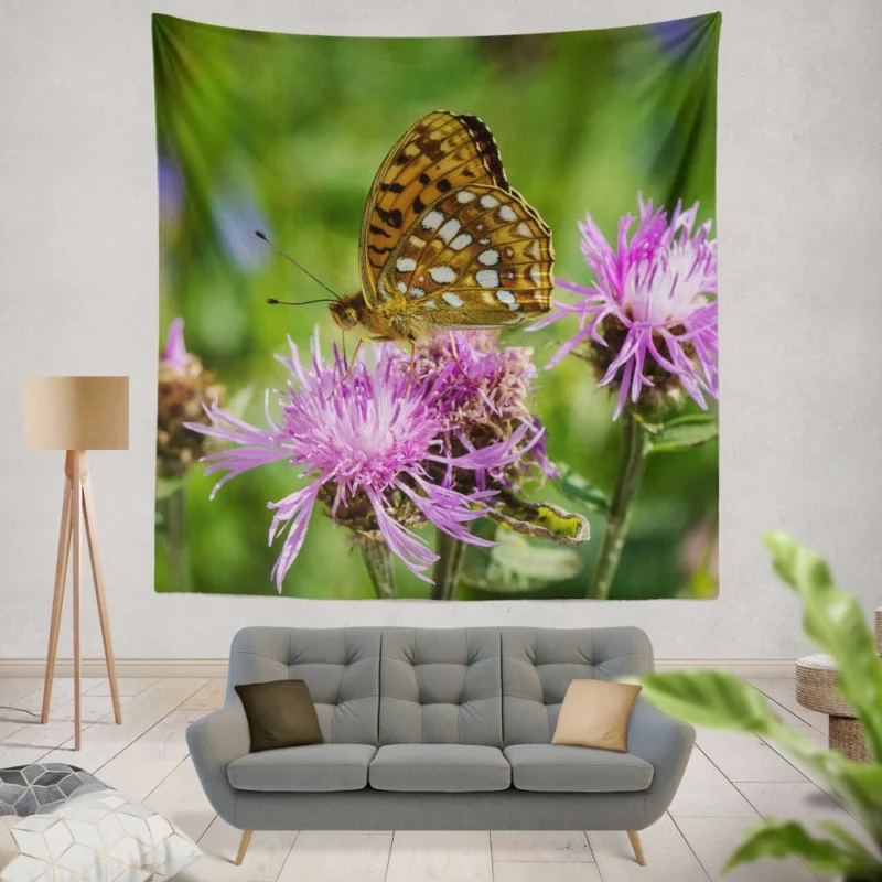 High Brown Fritillary on Brown Knapweed Wall Hanging Tapestry