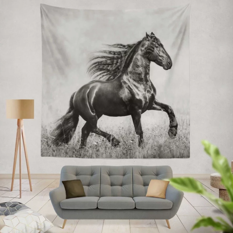 Horse in Black & White Graceful Majesty Wall Hanging Tapestry