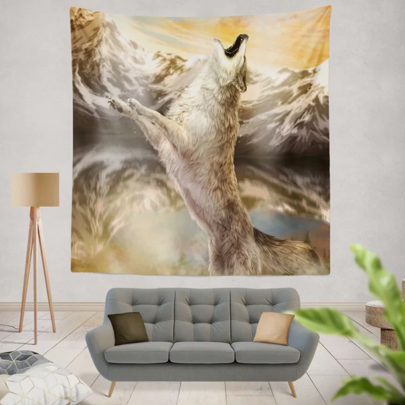 Howling Wolf Mountain Serenade Wall Hanging Tapestry