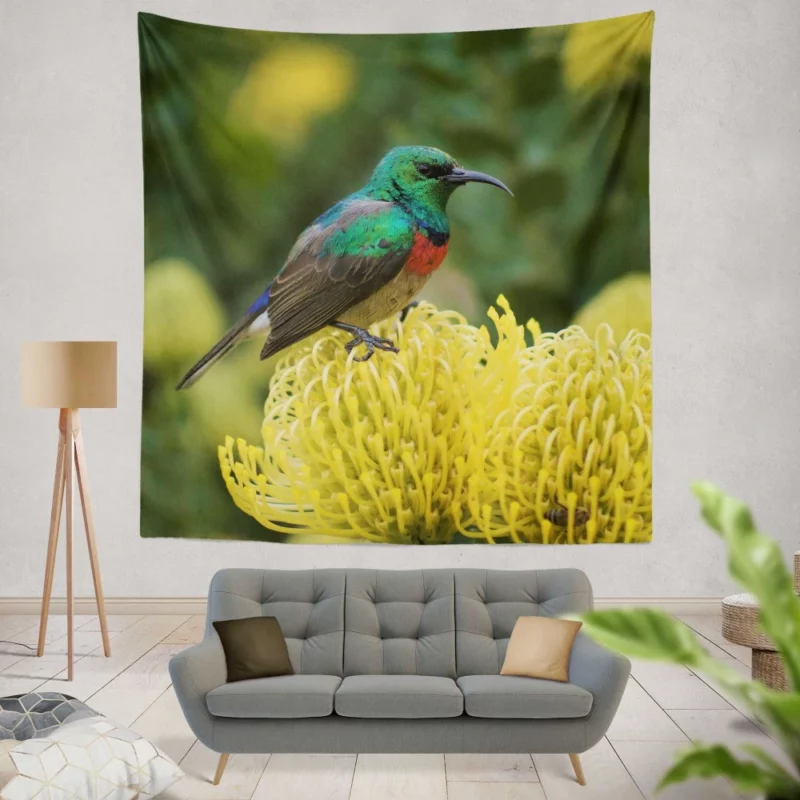 Hummingbird Delicate Charm Floral Sip Wall Hanging Tapestry