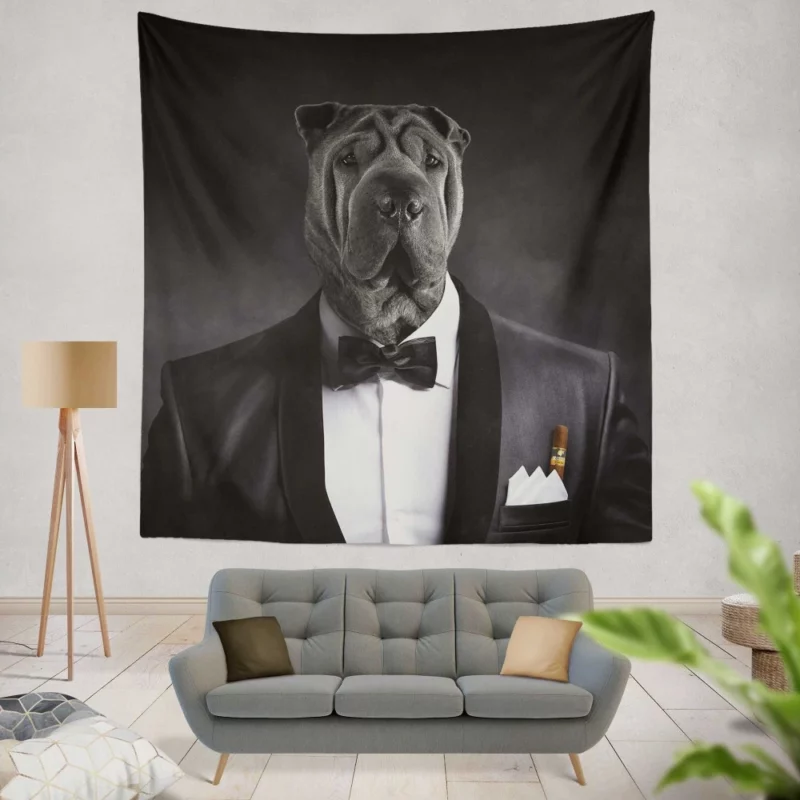 Humorous Dog in Suit Canine Elegance Wall Hanging Tapestry