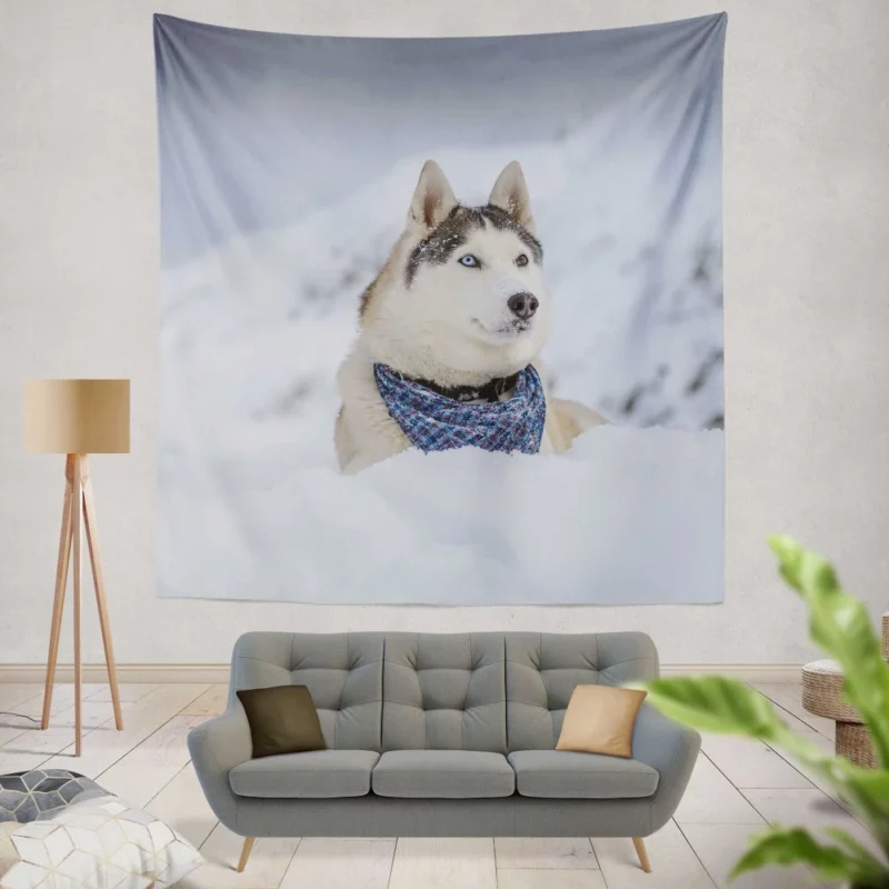 Husky Snowy Adventure Arctic Elegance Wall Hanging Tapestry