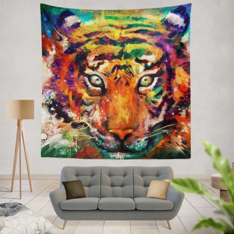 Intense Gaze Tiger Untamed Stare Wall Hanging Tapestry