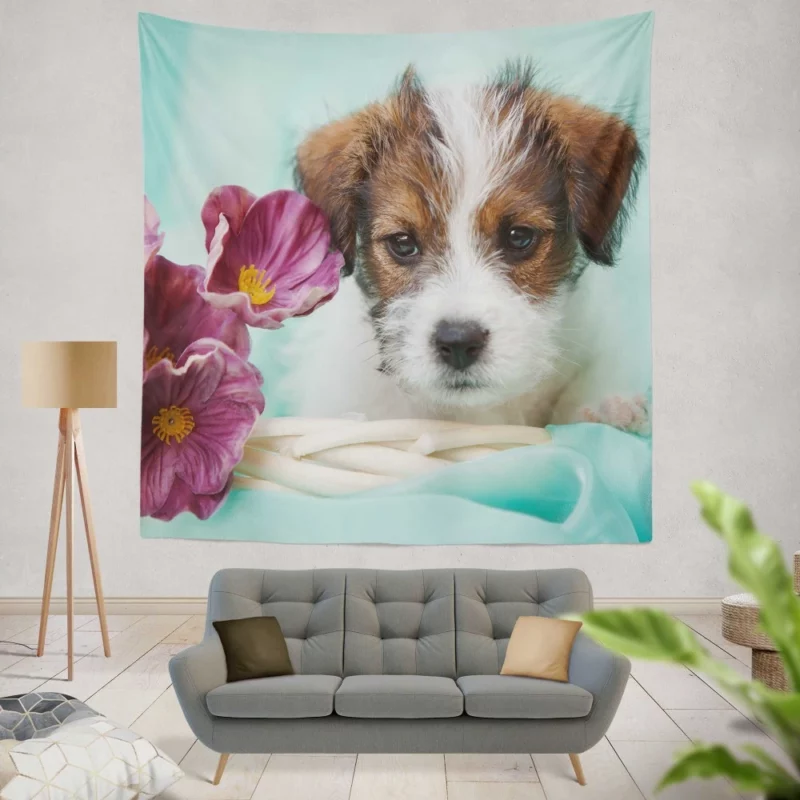 Jack Russell Terrier Puppy Playful Antics Wall Hanging Tapestry