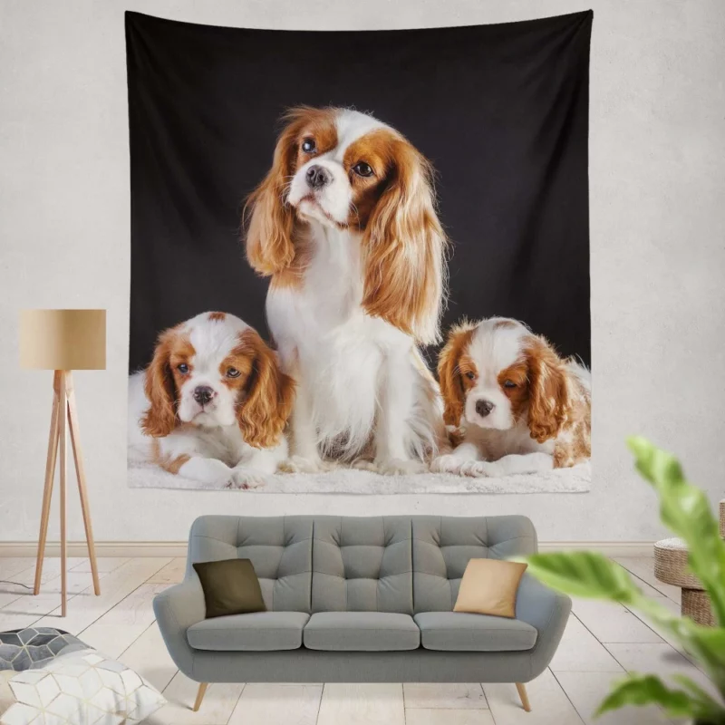 King Charles and Puppies Furry Bliss Wall Hanging Tapestry