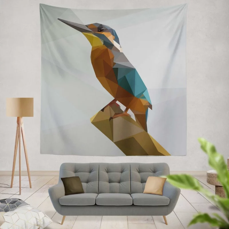 Kingfisher Polygonal Presence Minimalist Charm Wall Hanging Tapestry