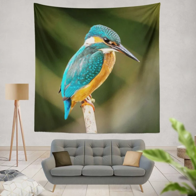 Kingfisher on Branch Waterside Beauty Wall Hanging Tapestry