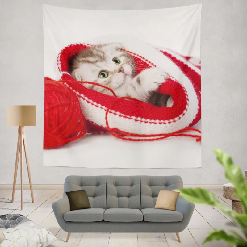 Kitten Playful Antics Whiskered Joy Wall Hanging Tapestry