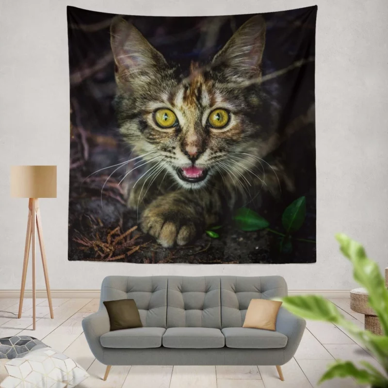 Kitten Playful Pause Whiskered Charm Wall Hanging Tapestry