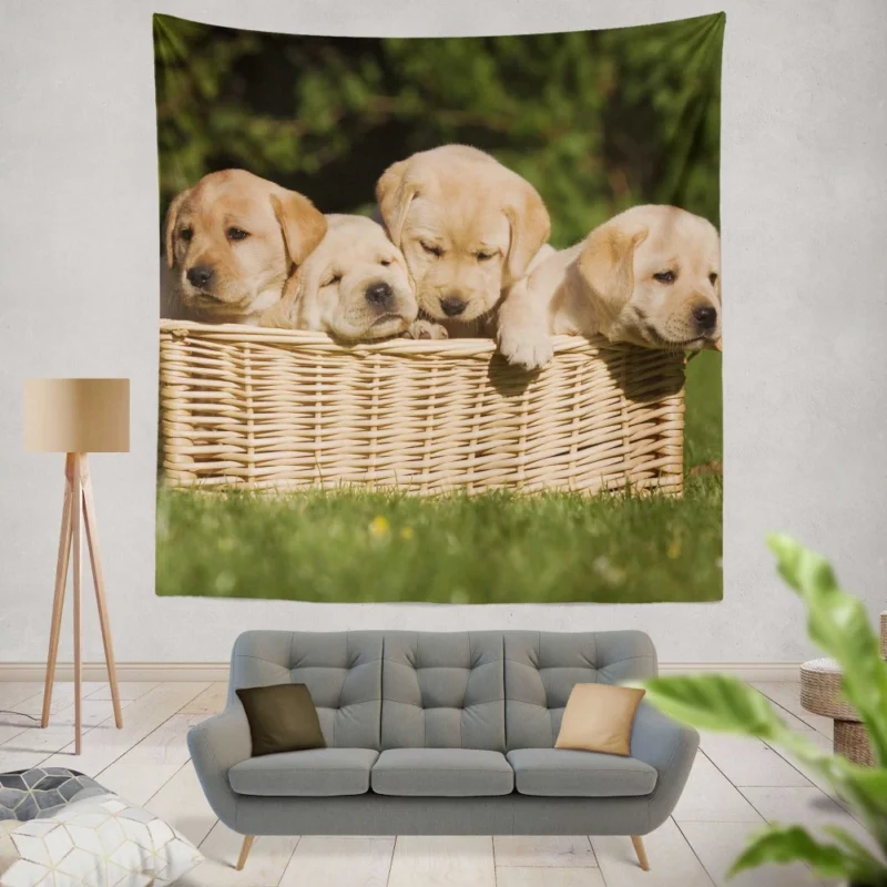 Labrador Puppy Playful Antics Joyful Wall Hanging Tapestry