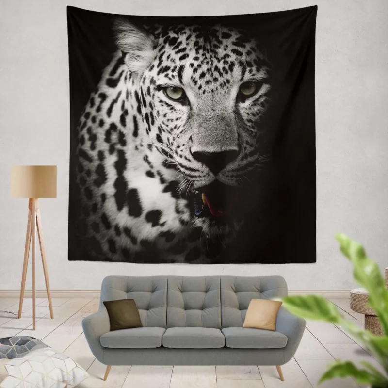 Leopard Intrigue on a Dark Canvas Wall Hanging Tapestry