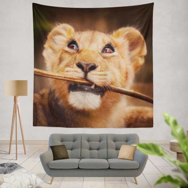 Lion Cub Curious Innocence Wall Hanging Tapestry