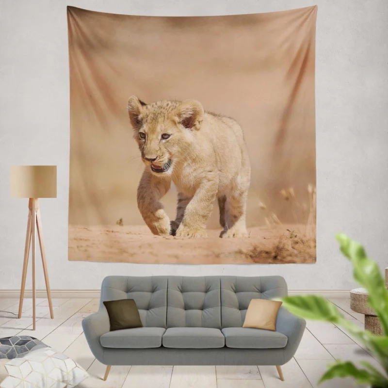 Lion Cub Love Innocent Joy Wall Hanging Tapestry