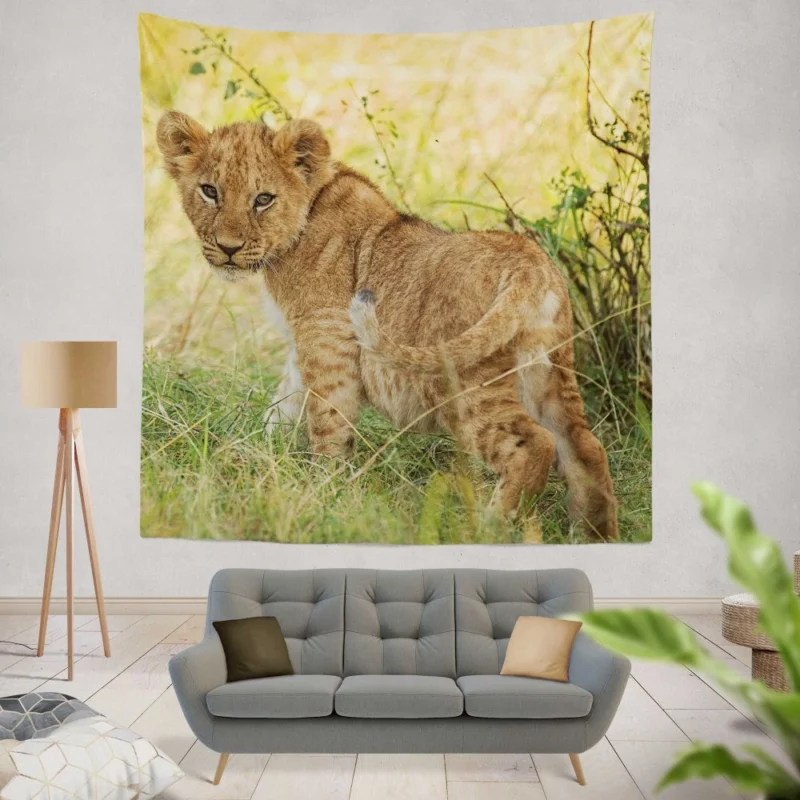 Lion Cub Playful Charm Cute Essence Wall Hanging Tapestry