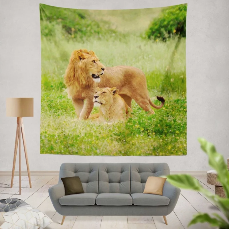 Lion Fierce Roar Ruler of Jungle Wall Hanging Tapestry