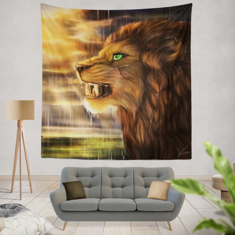 Lion Roar Majesty in Motion Wall Hanging Tapestry