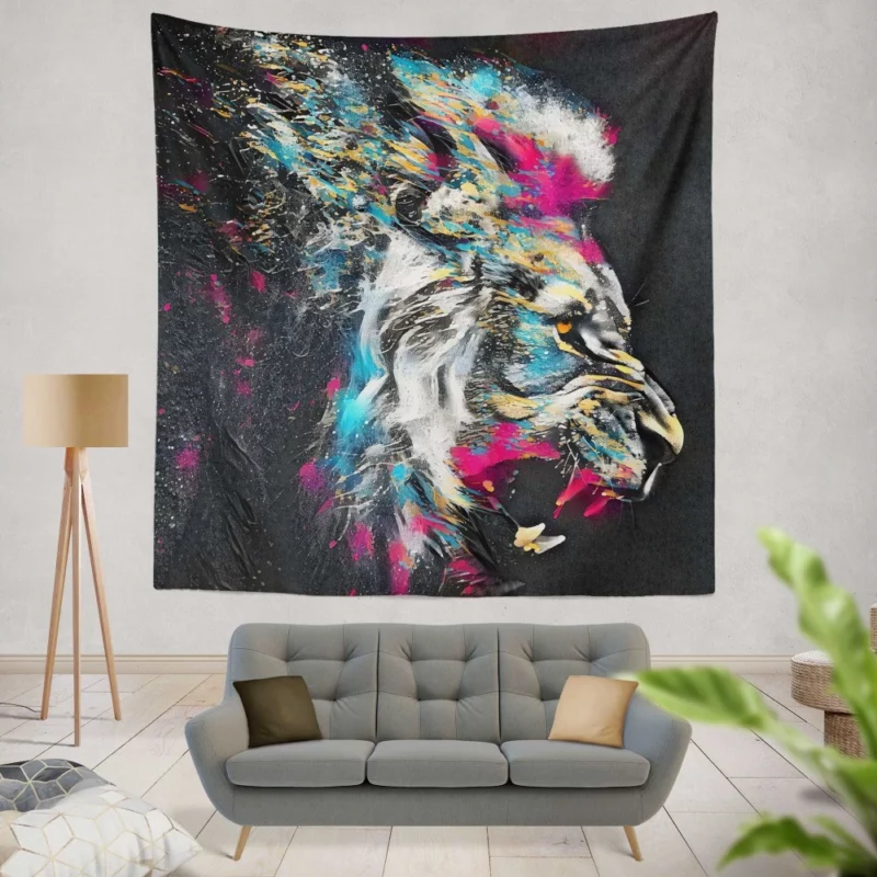 Lion Roar in Wilderness Wall Hanging Tapestry