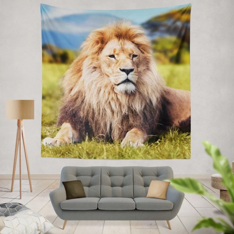 Lion Sentinel Watchful Wilderness Guardian Wall Hanging Tapestry