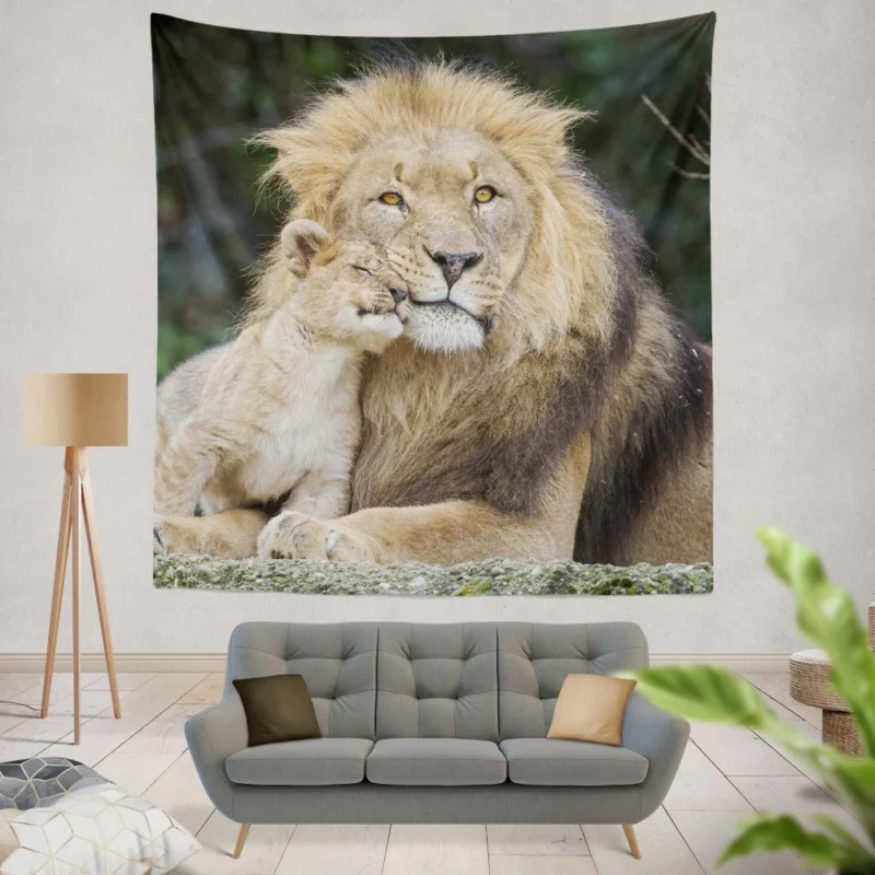 Lion and Cub Majestic Bond Wall Hanging Tapestry