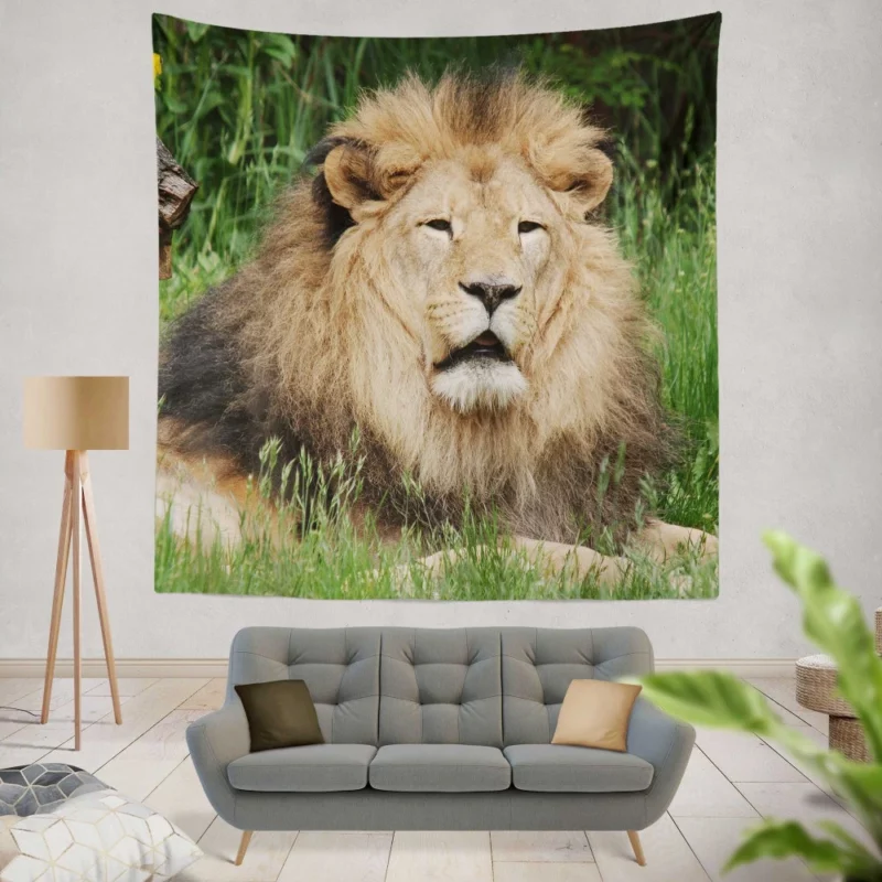 Lion in Grasslands Wall Hanging Tapestry