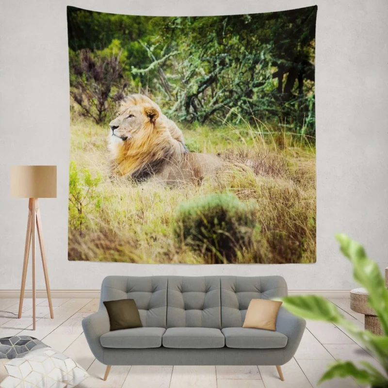 Lion in Natural Habitat Wall Hanging Tapestry