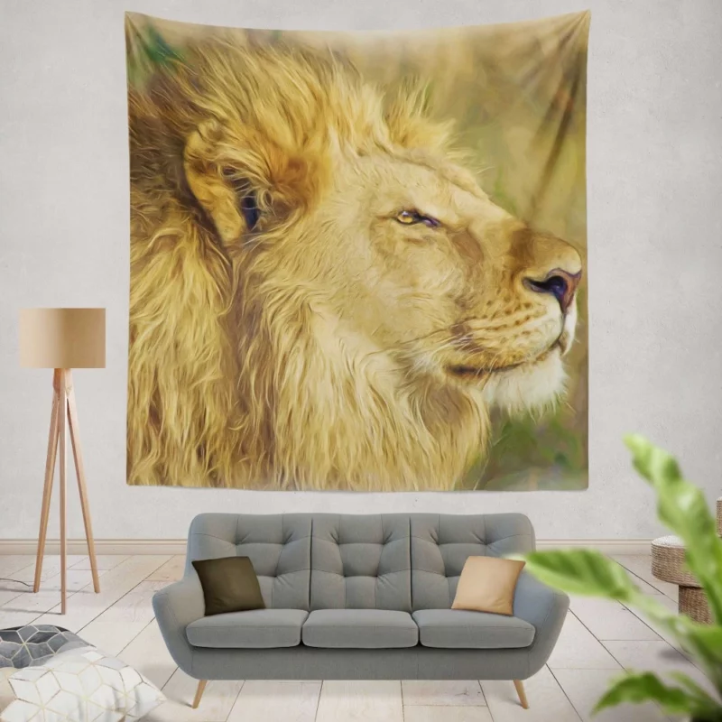 Lion in Oil Paint Filter Artistic Majesty Wall Hanging Tapestry