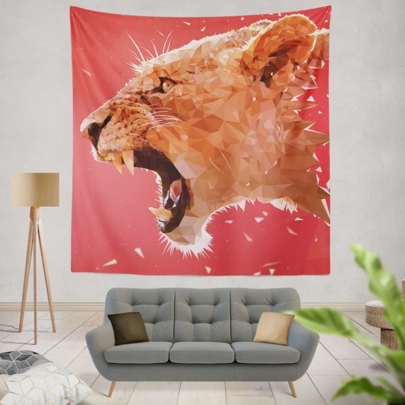 Lioness Aggressive Form Low Poly Marvel Wall Hanging Tapestry