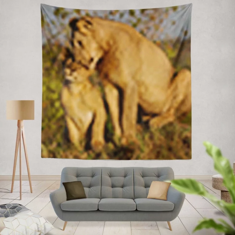 Lioness and Cub Loving Bond Wall Hanging Tapestry