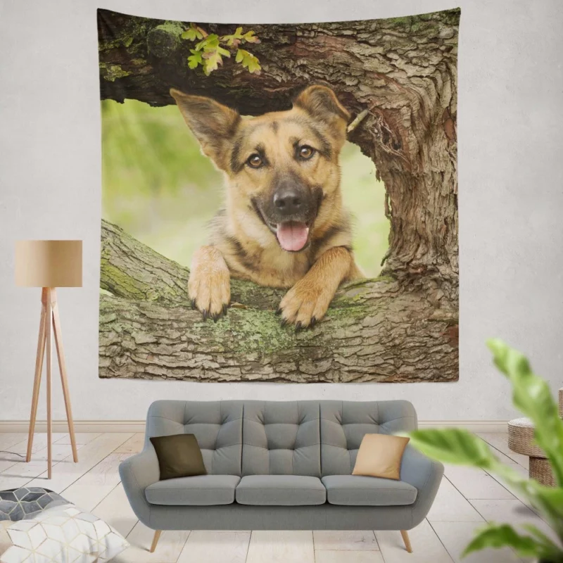 Loyal German Shepherd Furry Guardian Wall Hanging Tapestry