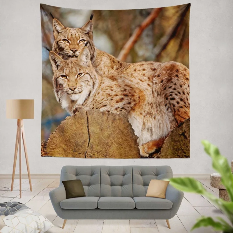 Lynx Couple Snuggled Wilderness Love Wall Hanging Tapestry