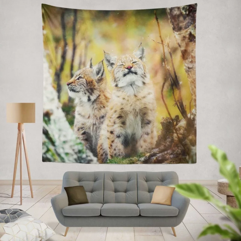 Lynx Cub Playful Gaze Feline Curiosity Wall Hanging Tapestry