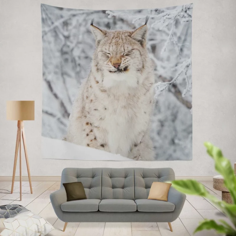 Lynx in Snow Winter Whimsy Wall Hanging Tapestry